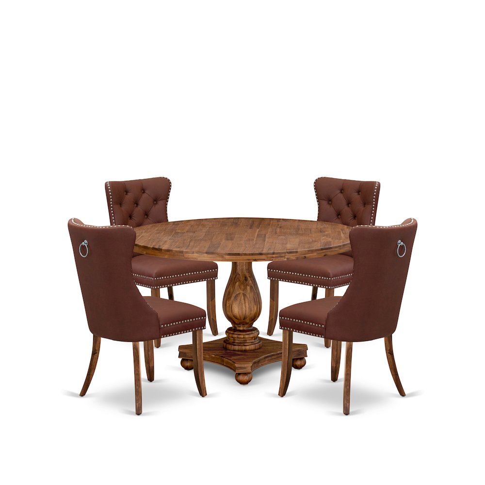 5-Pc Dining Table Set Consist A Kitchen Table And 4 Burgundy Upholstered Chairs. Picture 1