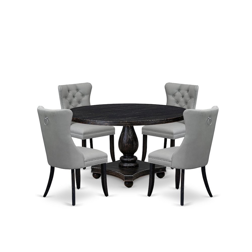 5 Piece Dining Table Set Consists Of 54" Round Table In Light Gray Color. Picture 1