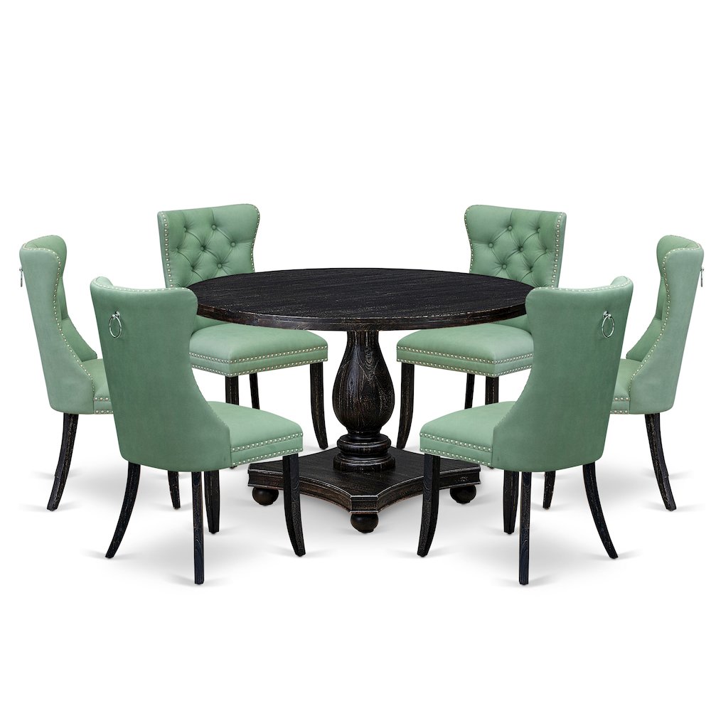 7 Piece Dinette Set Consists Of 48" Round Table In Willow Green Color. Picture 1