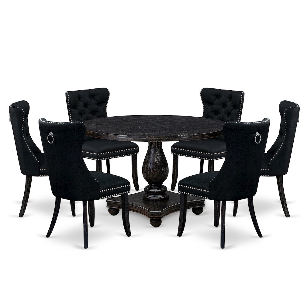 7 Piece Kitchen Table Set Includes 48" Round Table In Black Color. Picture 1