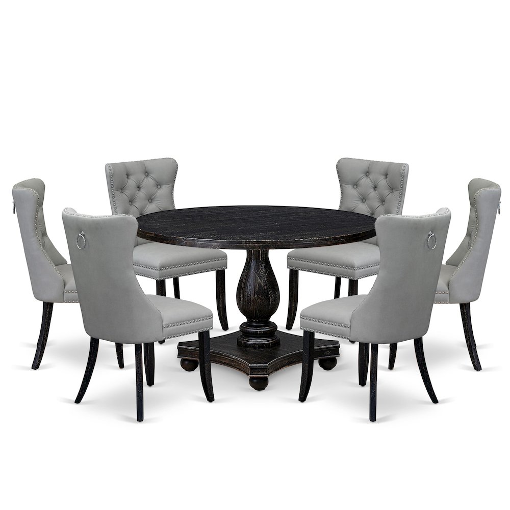 7 Piece Dining Table Set Consists Of 48" Round Table In Light Gray Color. Picture 1