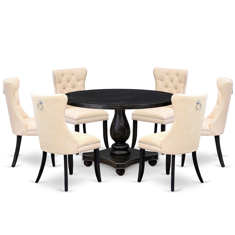 7-Piece Dining Set A Dining Table, 6 Light Beige Linen Fabric Parsons Chair. Picture 1
