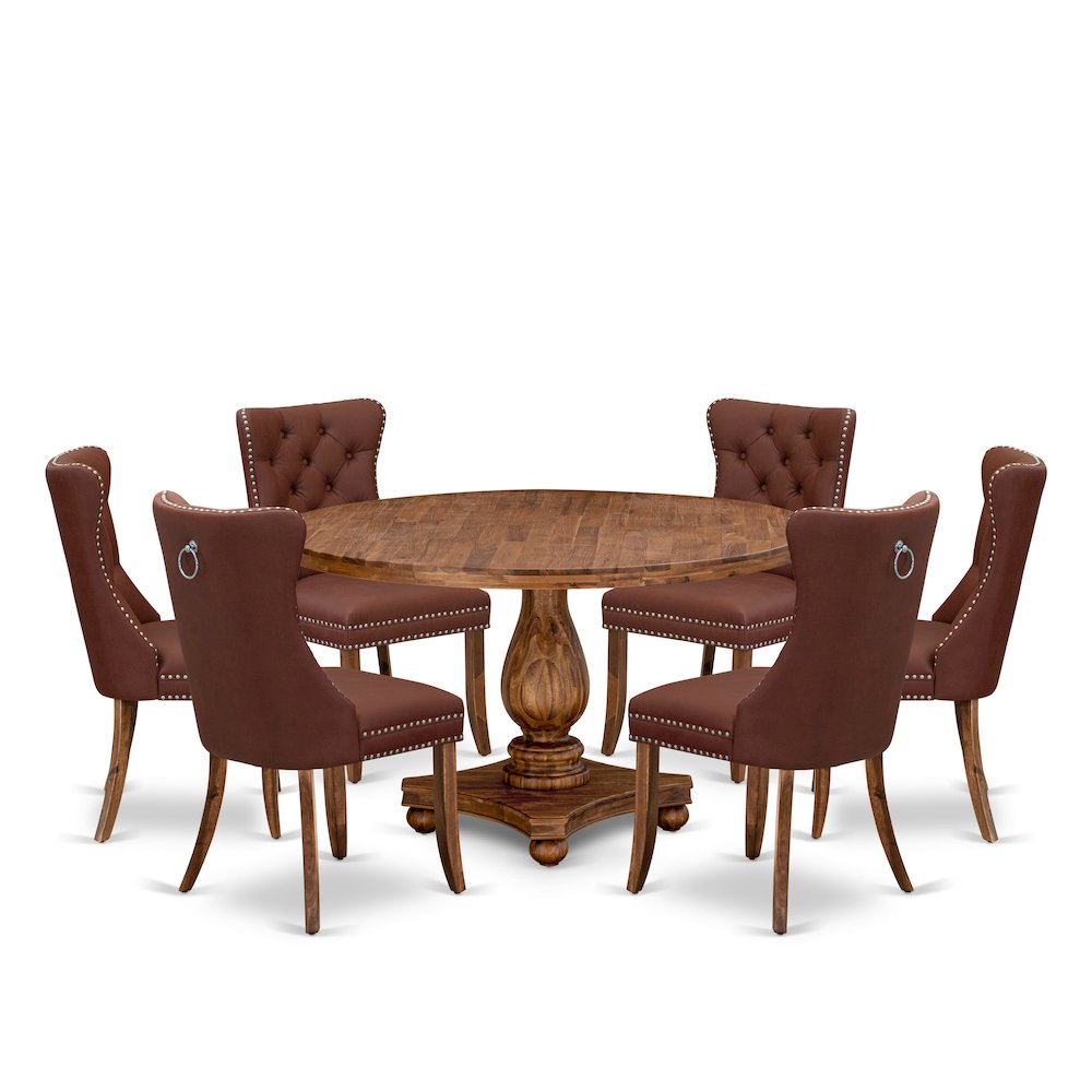 7-Pc Modern Dining Table Set Contain A Mid Century Table And 6 Burgundy Chairs. Picture 1
