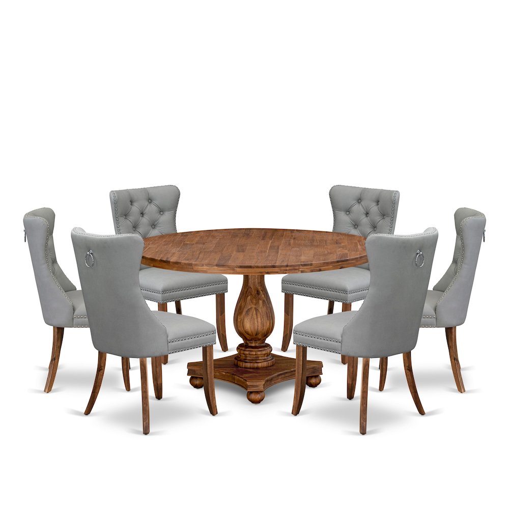 7-Pc Kitchen Table Set Contain A Mid Century Modern Table, 6 Light Gray Chairs. Picture 1