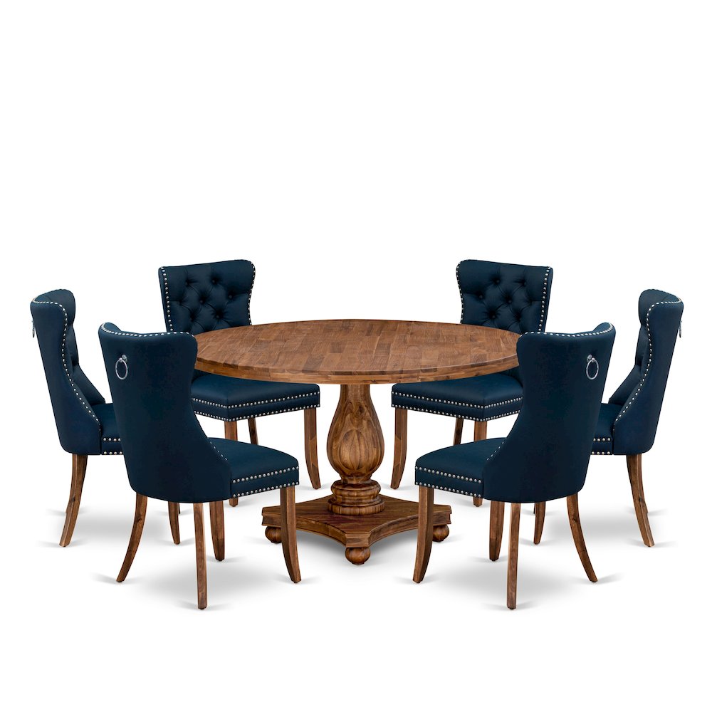 7-Piece Dining Room Set In Navy Blue Color. Picture 1