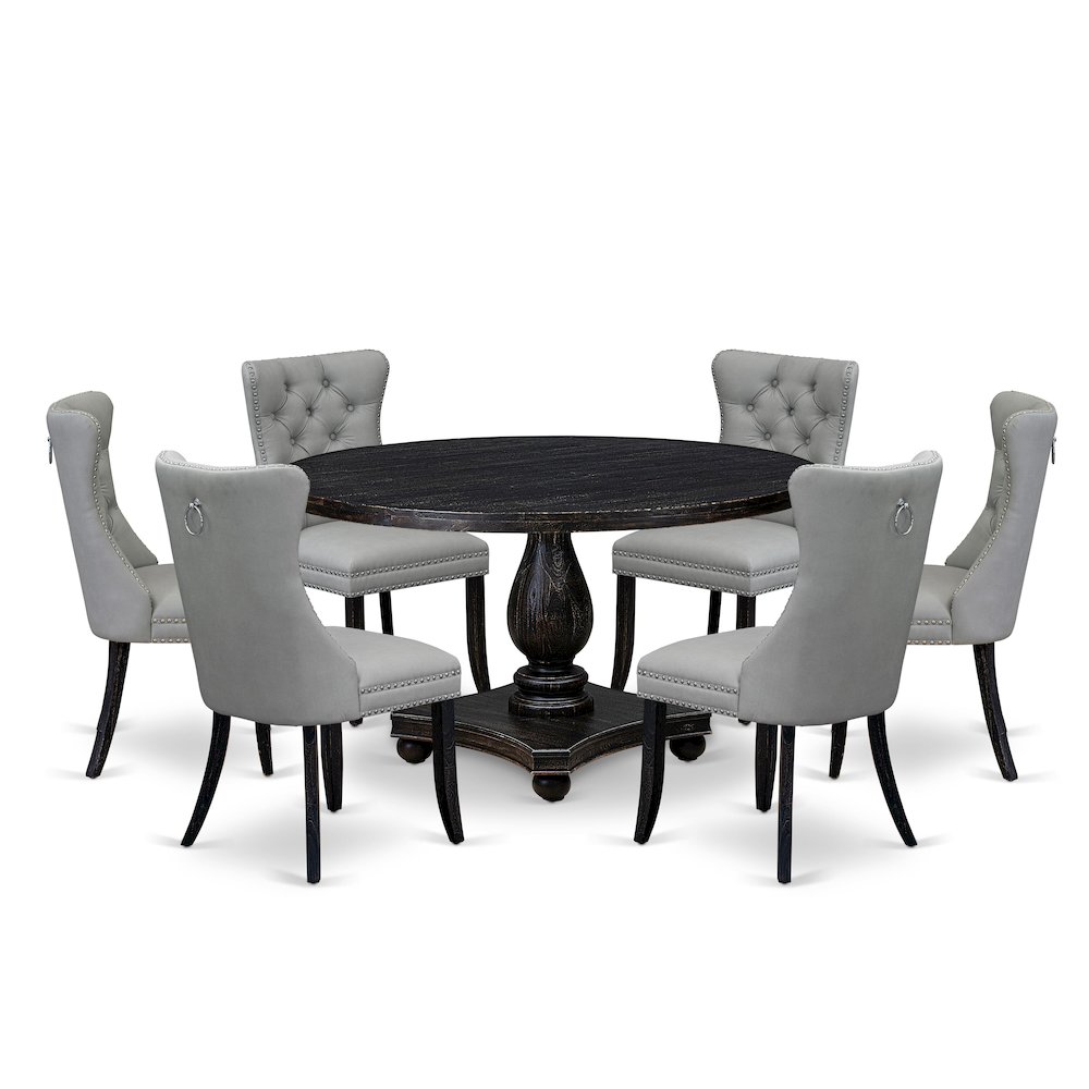 7 Piece Dining Table Set Contains 54" Round Table In Light Gray Color. Picture 1