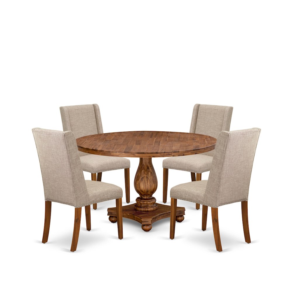 5-Piece Dining Room Set Of A Kitchen Table, 4 Light Tan Fabric Mid-Century Chair. Picture 1