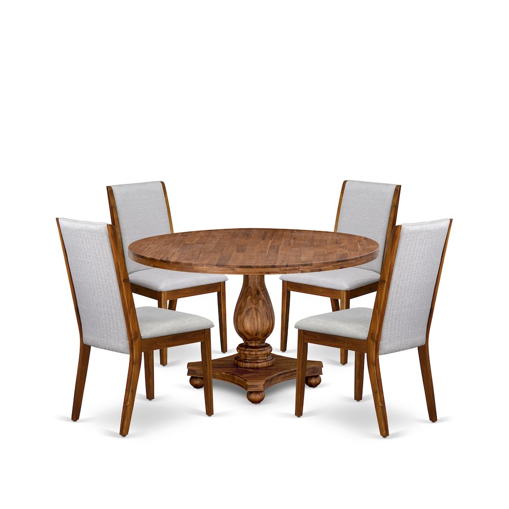 5-Piece Mid Century Dining Set A Table, 4 Grey Fabric Mid Century Dining Chairs. Picture 1
