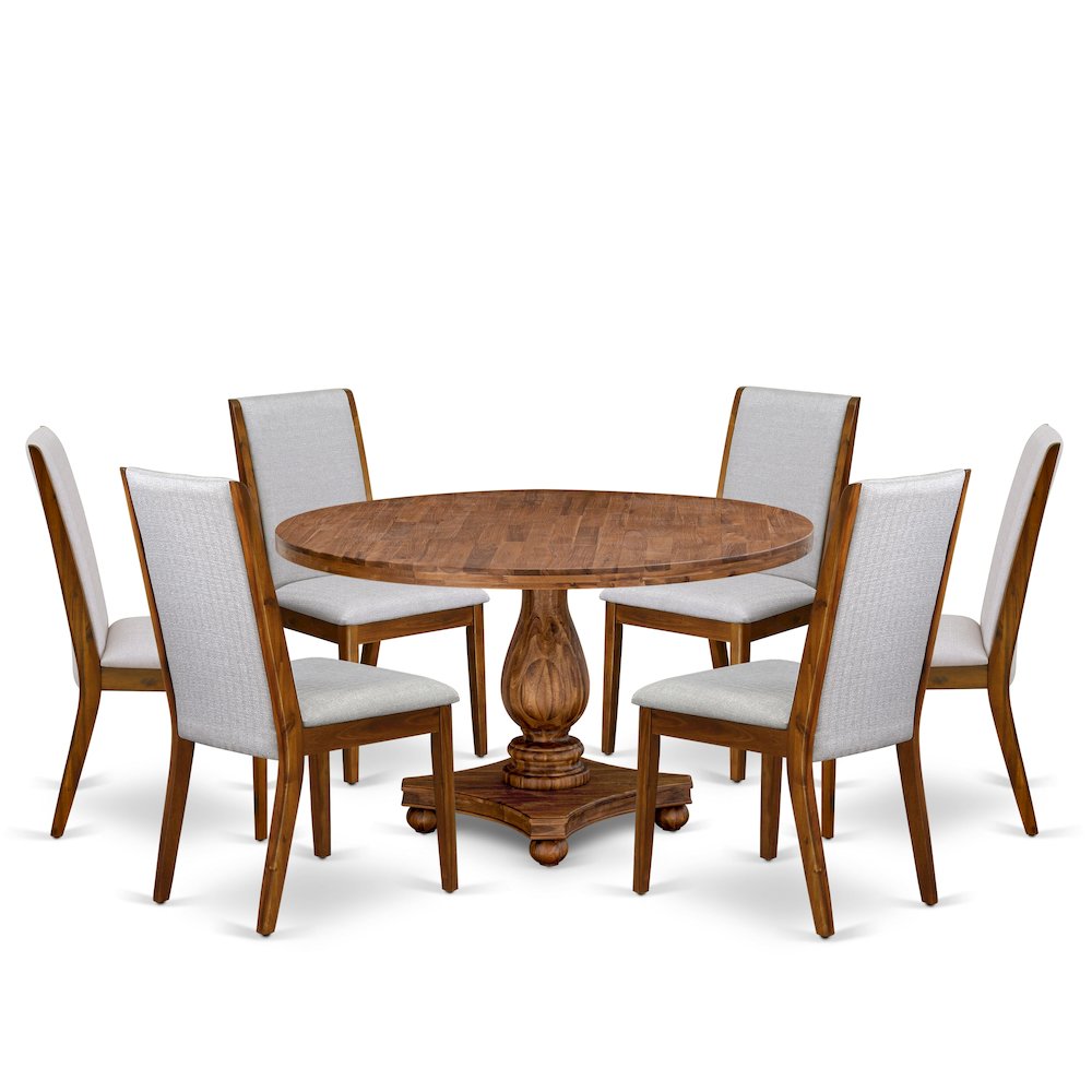 7-Piece Modern Dining Set A Wooden Kitchen Table, 6 Grey Fabric Modern Chairs. Picture 1