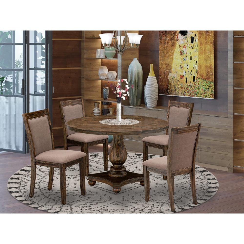 East West Furniture 5-Piece Modern Dining Set - Dining Table and 4 Coffee Color Parson Dining Chairs with High Back - Distressed Jacobean Finish. Picture 2