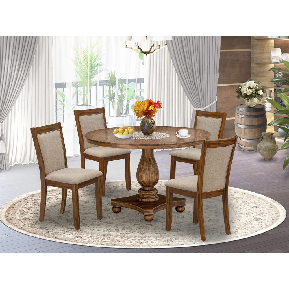 East West Furniture 5-Piece Modern Dining Set - Kitchen Table and 4 Light Tan Color Parson Chairs with High Back - Antique Walnut Finish. Picture 2