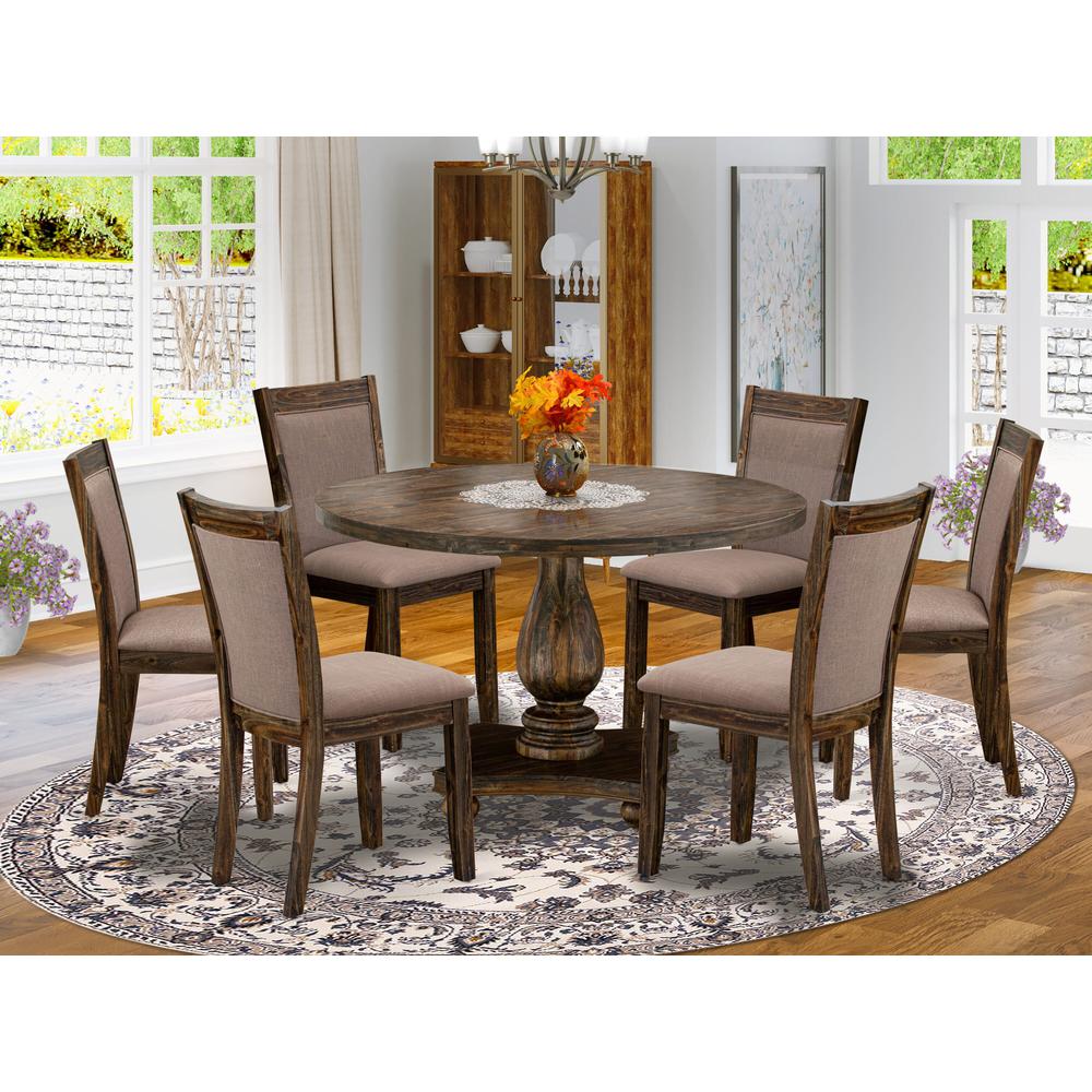East West Furniture 7-Pc Kitchen Table Set - Wooden Dining Table and 6 Coffee Color Parson Wood Dining Chairs with High Back - Distressed Jacobean Finish. Picture 2