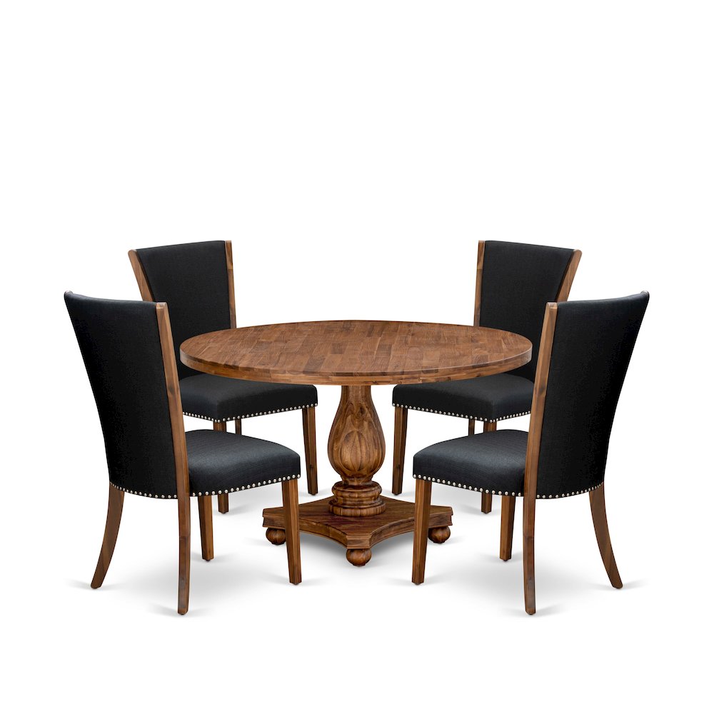 5 Piece Dinette Set For 4 Includes 54" Round Table In Black Color. Picture 1
