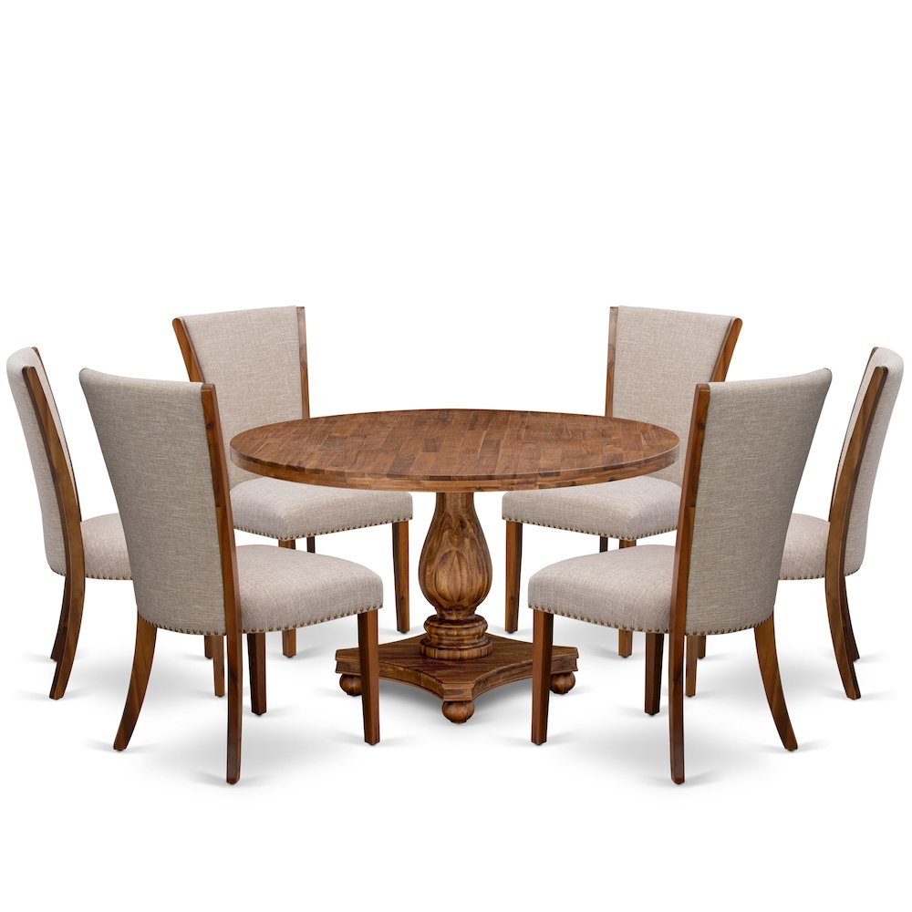 7 Piece Dining Set For 6 Contains 54" Round Table In Light Tan Color. Picture 1