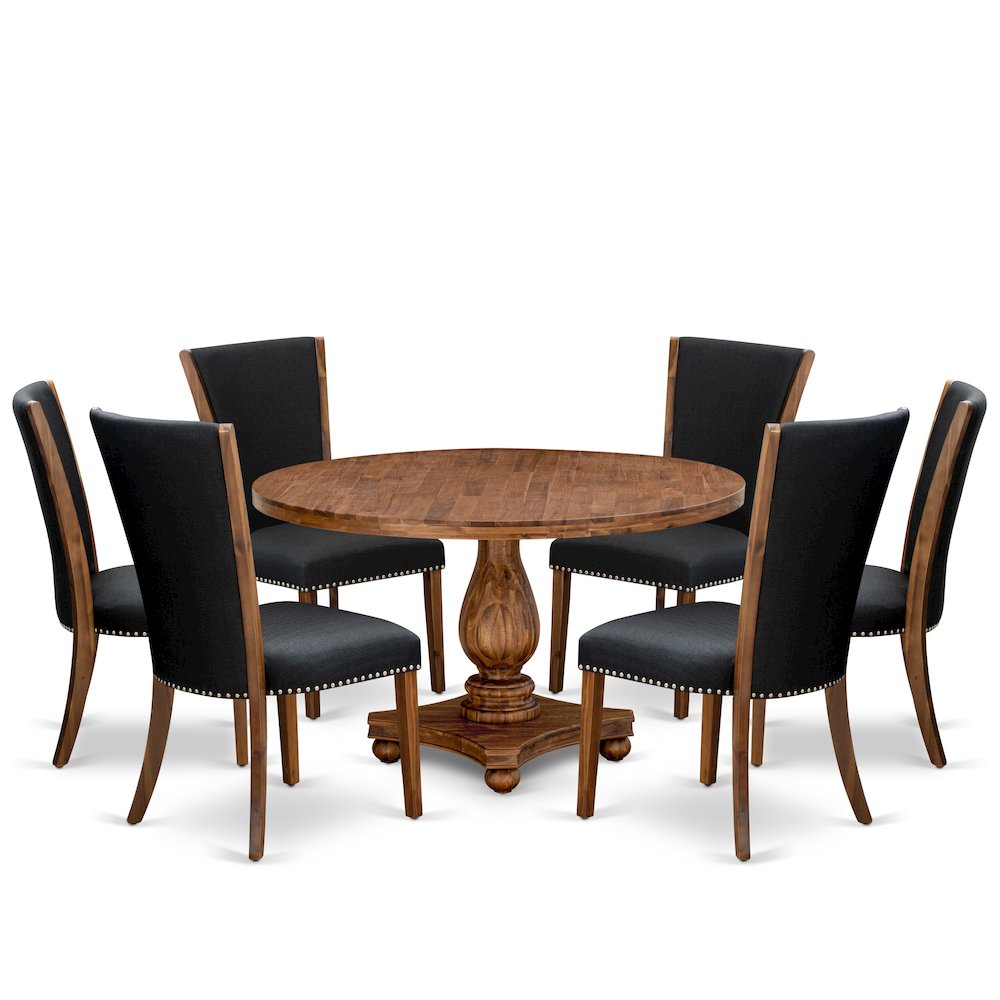 7 Piece Dining Set For 6 Consists Of 54" Round Table In Black Color. Picture 1