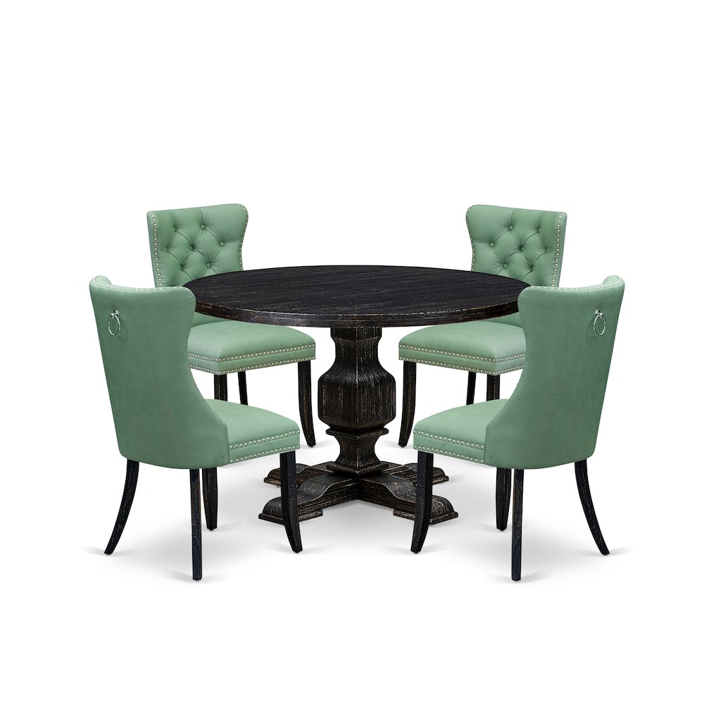 5 Piece Dining Set Contains 48" Round Table In Willow Green Color. Picture 1
