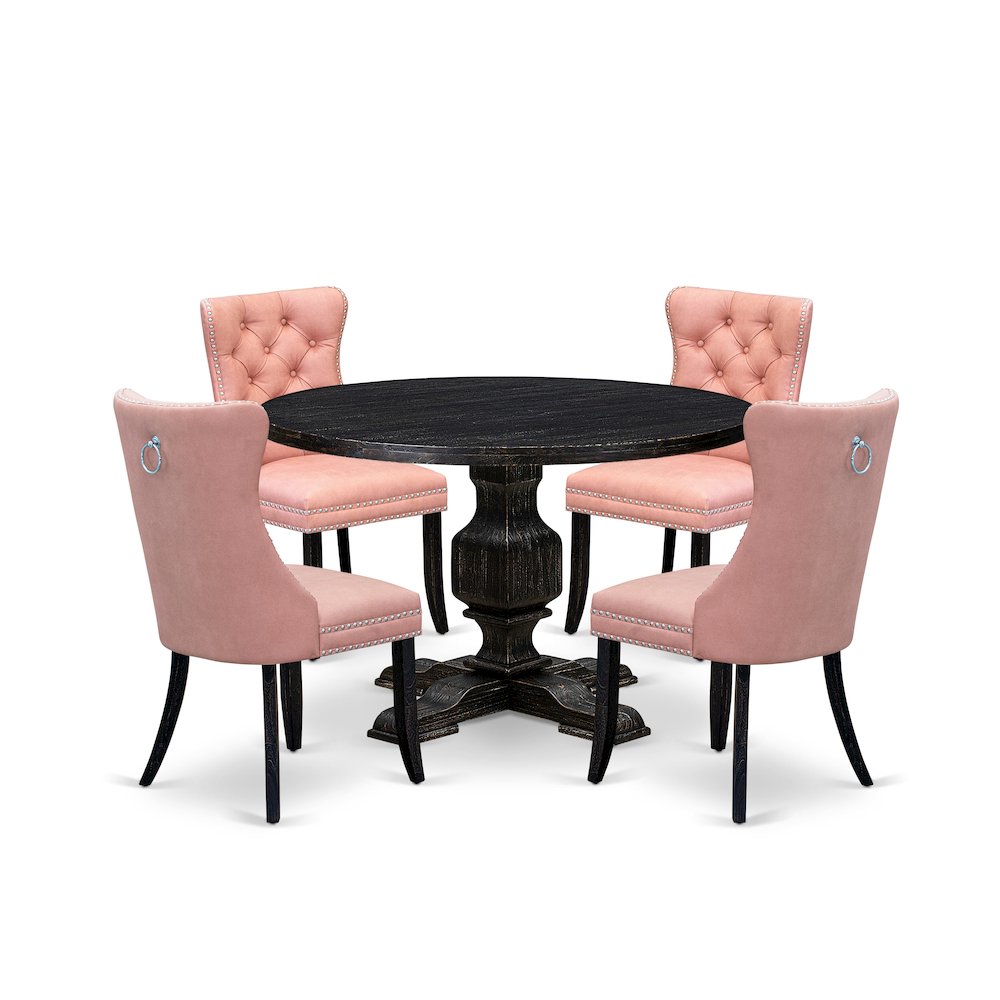 5 Piece Dining Set For 4 Contains 48" Round Table In Beige Red Color. Picture 1