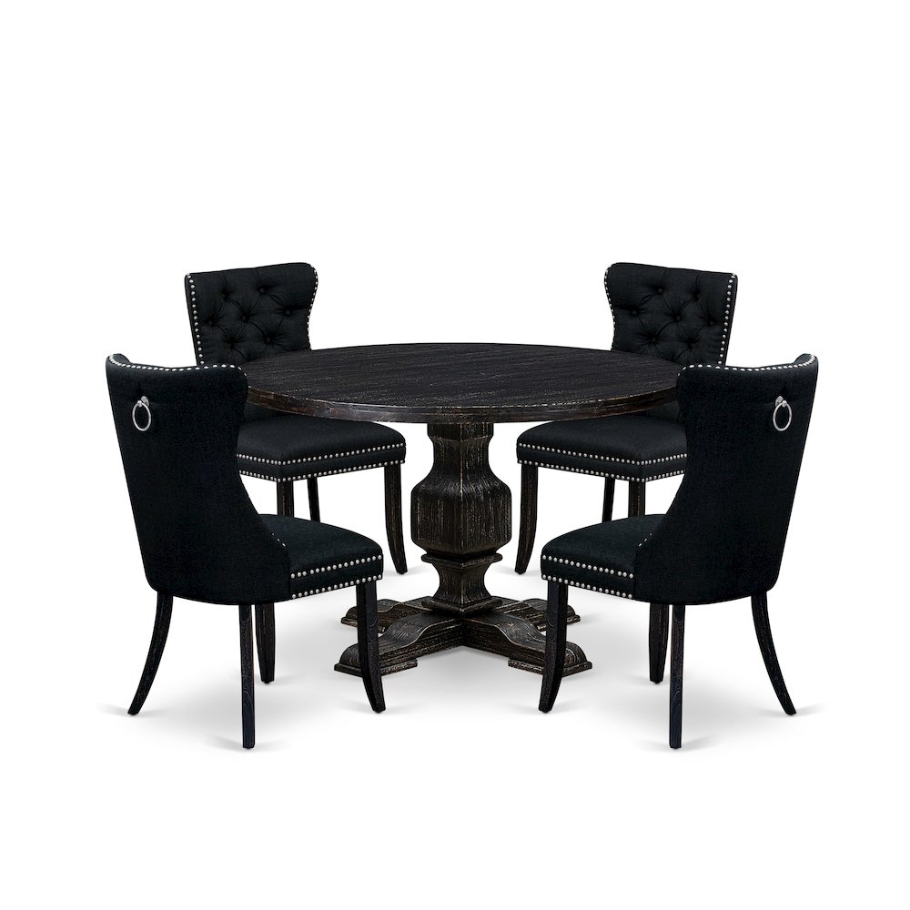 5 Piece Dining Room Set Consists Of 48" Round Table In Black Color. Picture 1