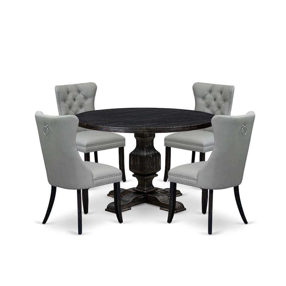 5 Piece Dining Table Set Contains 48" Round Table In Light Gray Color. Picture 1