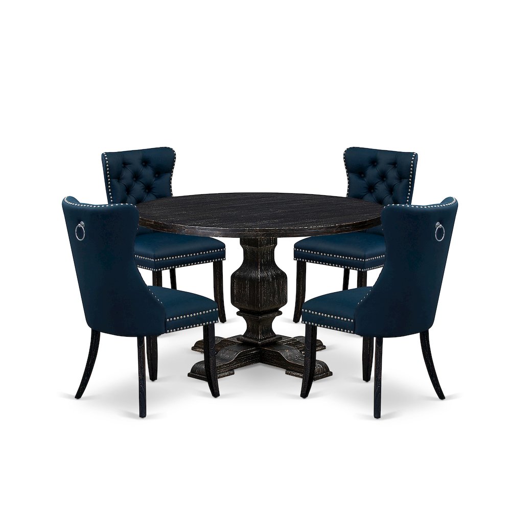 5 Piece Dining Table Set Contains 48" Round Table In Navy Blue Color. Picture 1