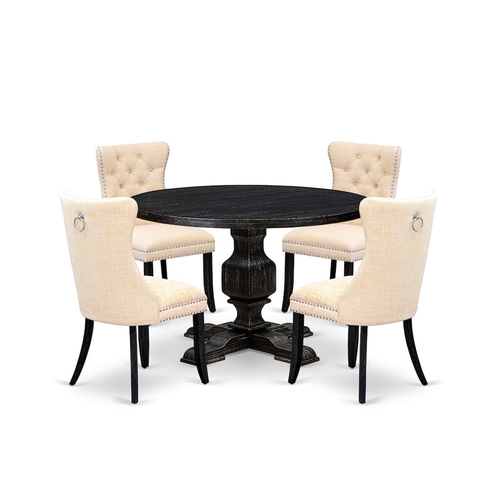 5-Pc Kitchen Table A Wood Table And 4 Light Beige Linen Fabric Dining Chairs. Picture 1