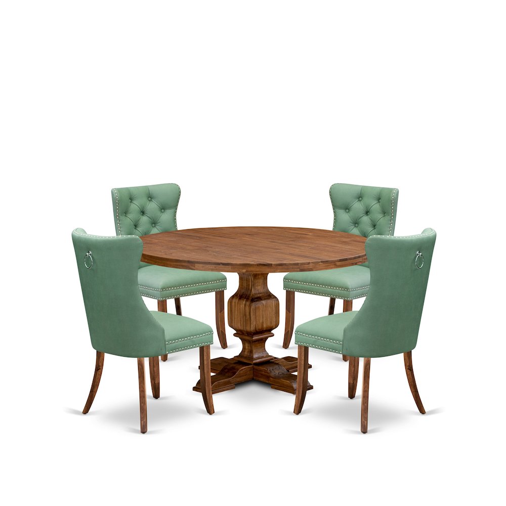5-Pc Dining Set Include A Round Dining Table And 4 Willow Green Parson Chairs. Picture 1