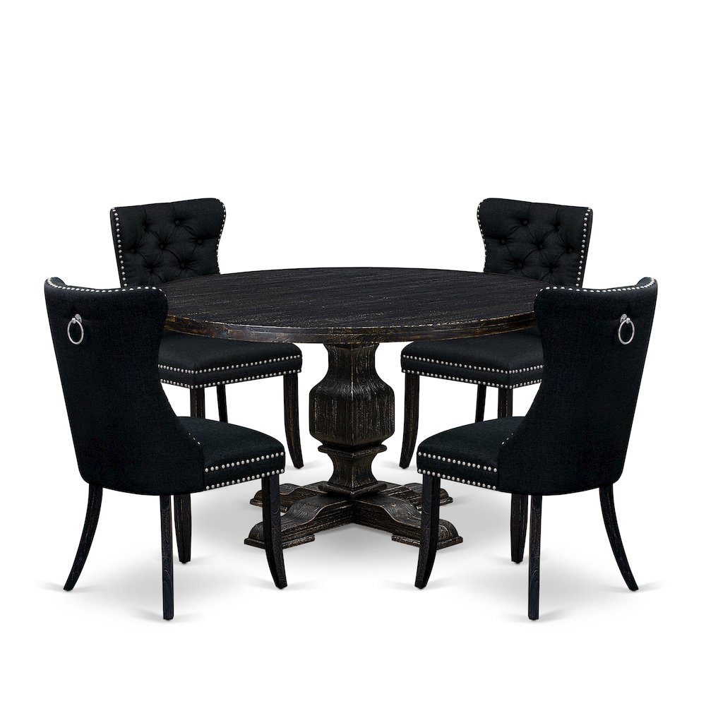 5 Piece Dining Room Set For 4 Includes 54" Round Table In Black Color. Picture 1