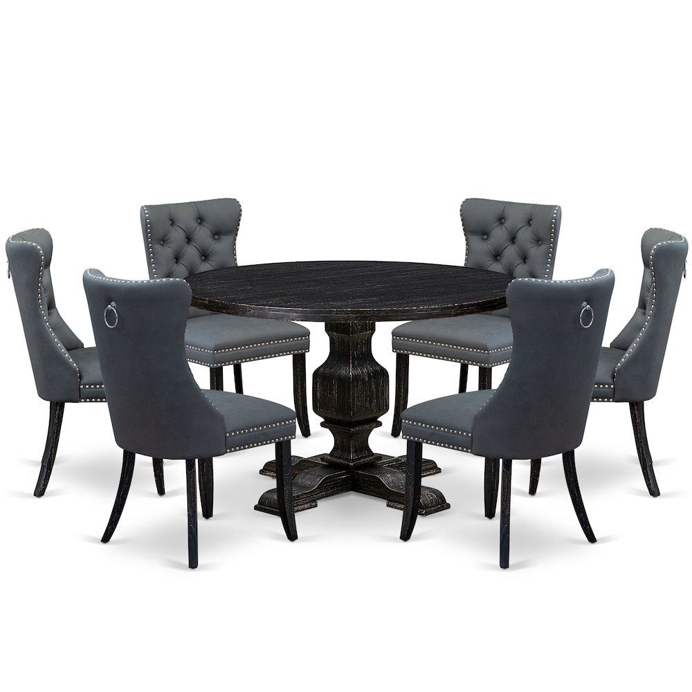 7-Piece Modern Dining Table Set In Platinum Gray Color. Picture 1