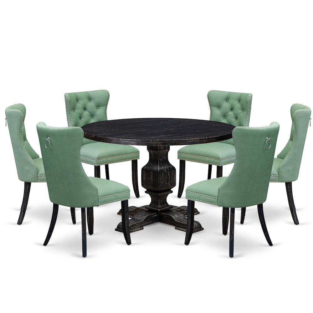 7 Piece Dinette Set Includes 48" Round Table In Willow Green Color. Picture 1