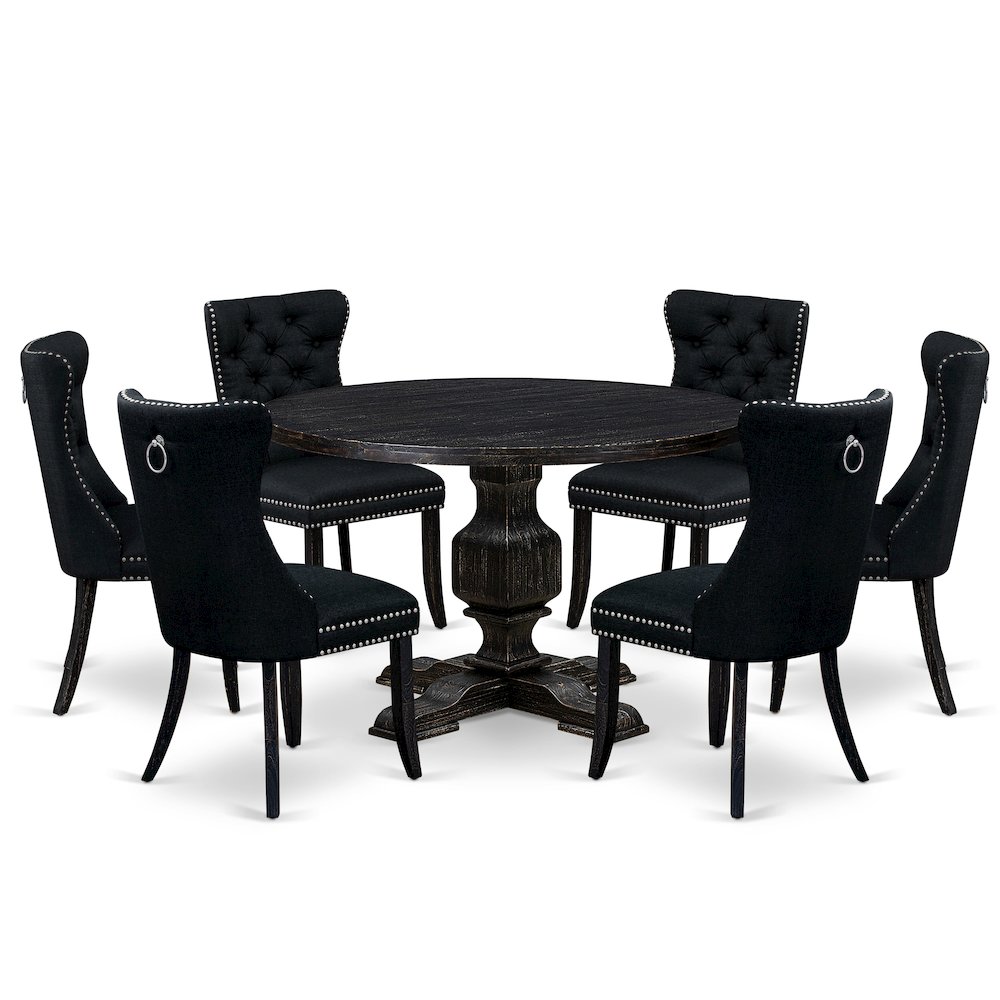 7 Piece Kitchen Table Set Contains 48" Round Table In Black Color. Picture 1