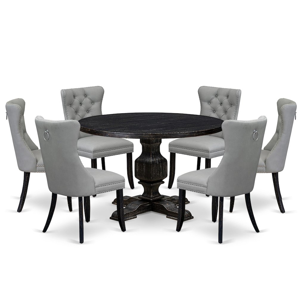 7 Piece Dining Table Set Includes 48" Round Table In Light Gray Color. Picture 1