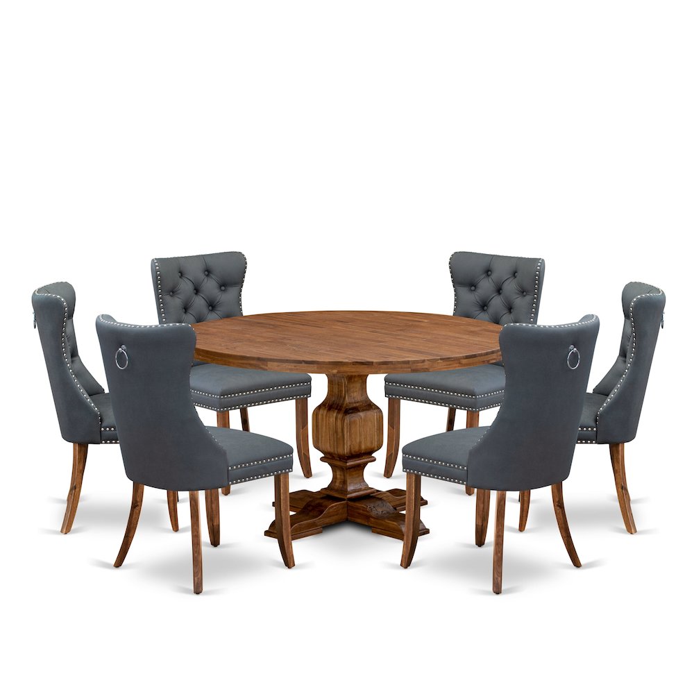 7-Piece Mid-Century Dining Table Set Of A Kitchen Table, 6 Platinum Gray Chairs. Picture 1