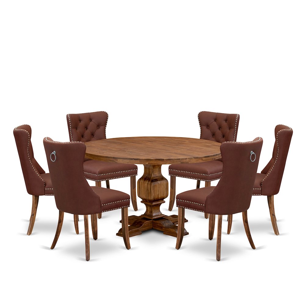 7-Pc Dining Room Table Set Consist A Table And 6 Burgundy Parsons Chairs. Picture 1