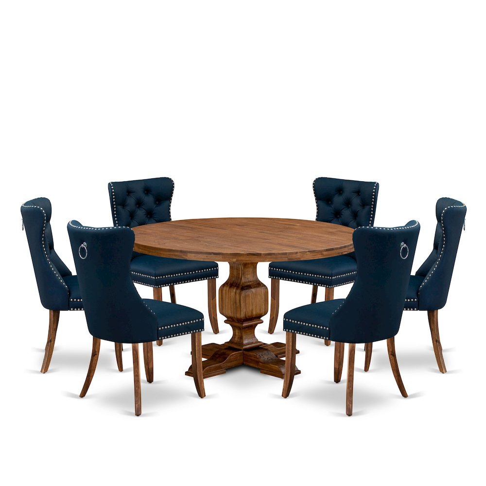 7-Piece Kitchen Table Set In Navy Blue Color. Picture 1