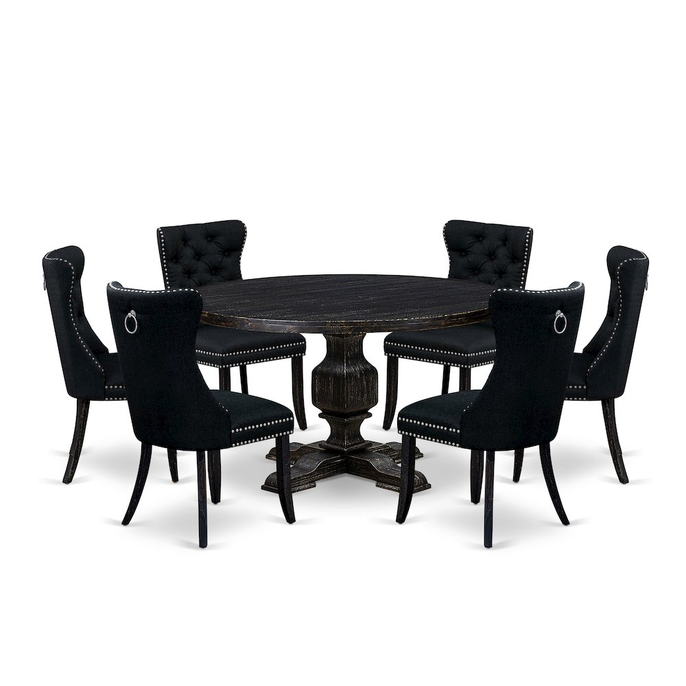 7 Piece Kitchen Table Set Consists Of 54" Round Table In Black Color. Picture 1