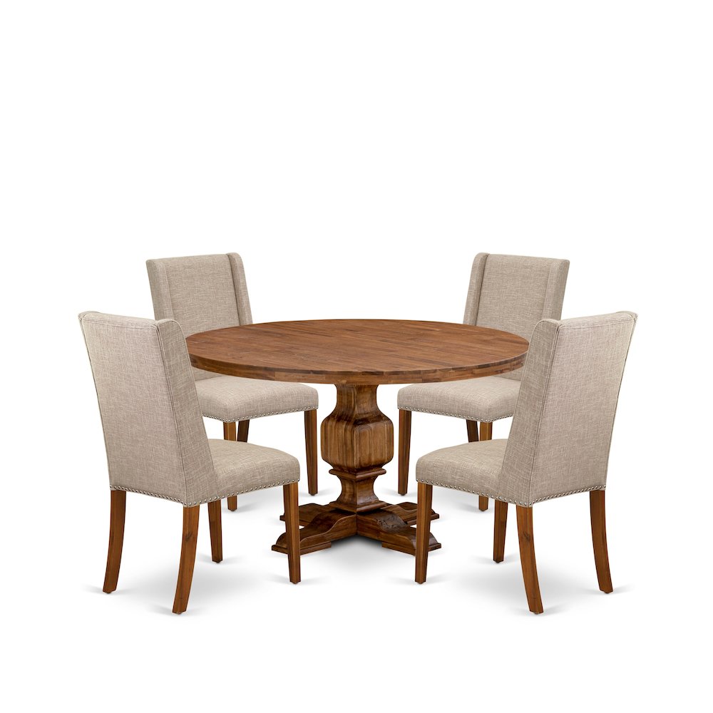 5-Piece Dining Table And 4 Light Tan Linen Fabric Dining Room Chair. Picture 1