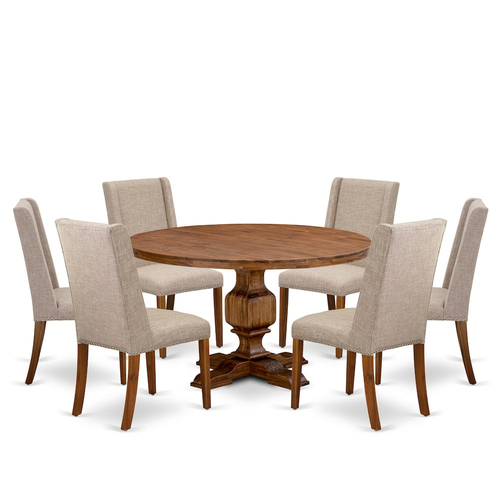 7-Piece Modern Dining Set Of A Kitchen Table, 6 Light Tan Upholstered Chair. Picture 1