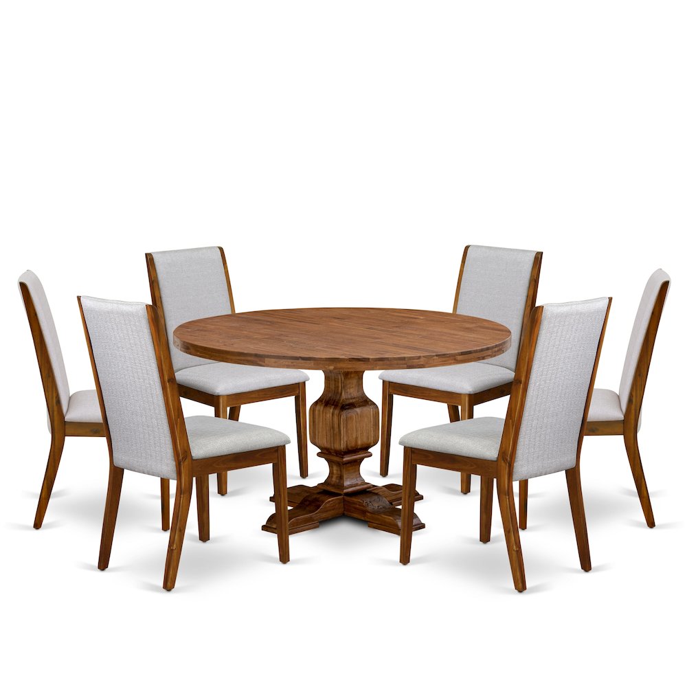 7-Piece Modern Dining Table Set A Kitchen Table, 6 Grey Fabric Dining Chairs. Picture 1
