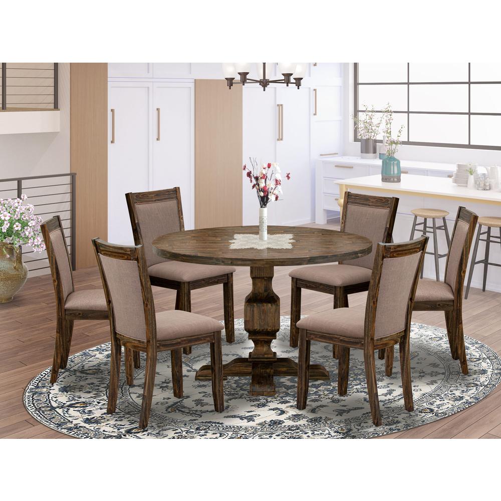 East West Furniture 7-Piece Modern Dining Set - Wooden Table and 6 Coffee Color Parson Wood Dining Chairs with High Back - Distressed Jacobean Finish. Picture 2