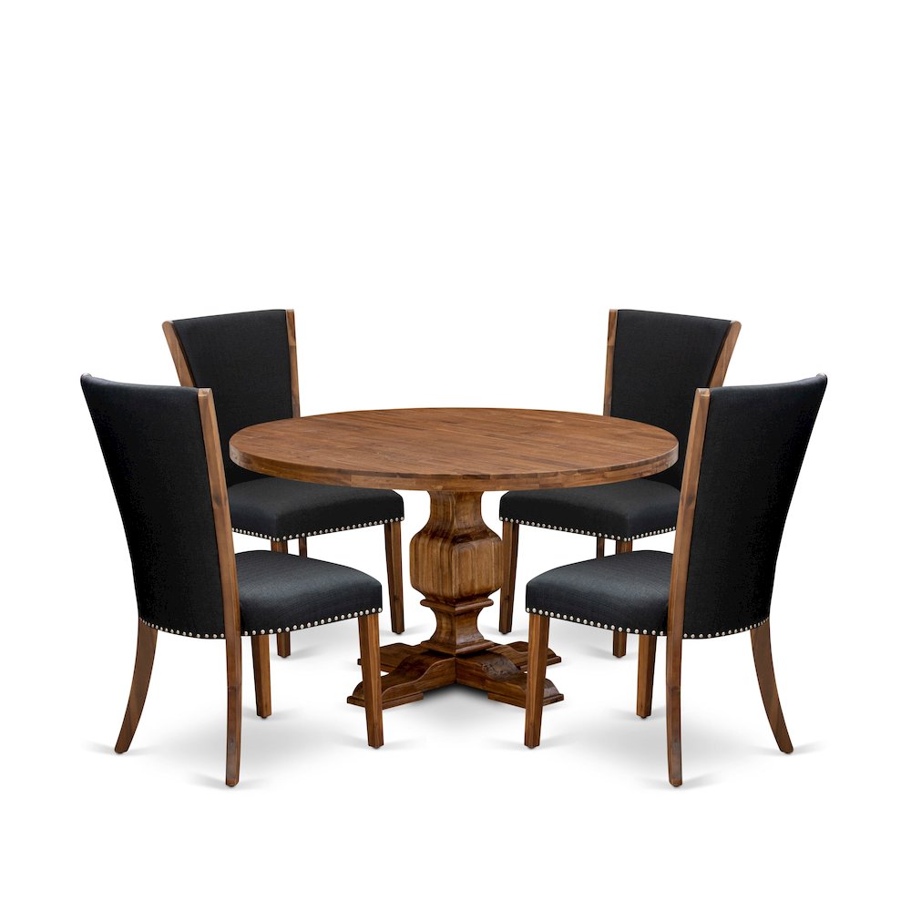 5 Piece Dining Table Set Contains 54" Round Kitchen Table In Black Color. Picture 1