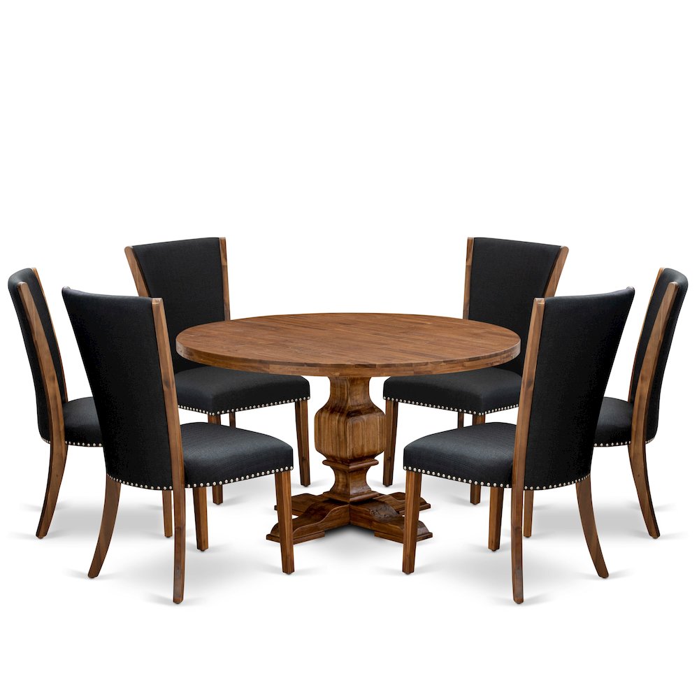 7 Piece Dining Table Set For 6 Includes 54" Round Table In Black Color. Picture 1