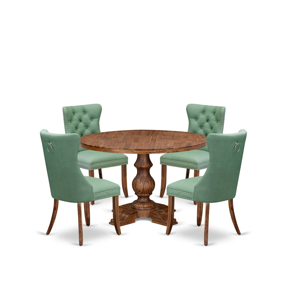 5-Pc Kitchen Table Set Contain A Wood Table And 4 Willow Green Parson Chairs. Picture 1