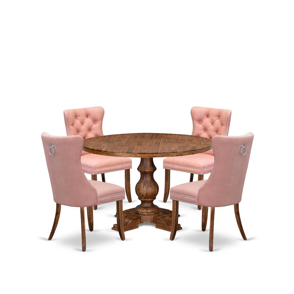 5-Pc Modern Dining Table Set Contain A Wood Table And 4 Beige Red Parson Chairs. Picture 1
