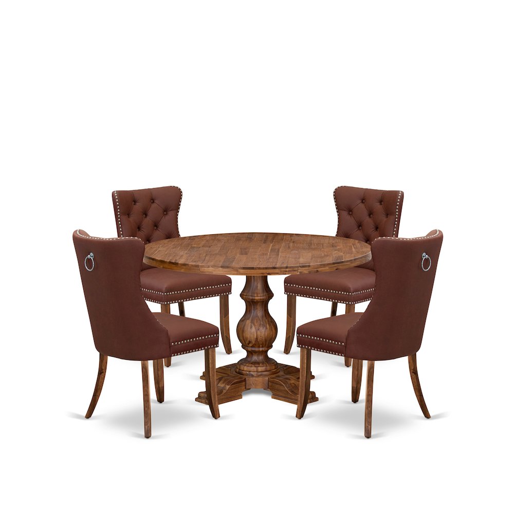 5-Pc Mid Century Modern Dining Set Contain A Wood Table And 4 Burgundy Chairs. Picture 1