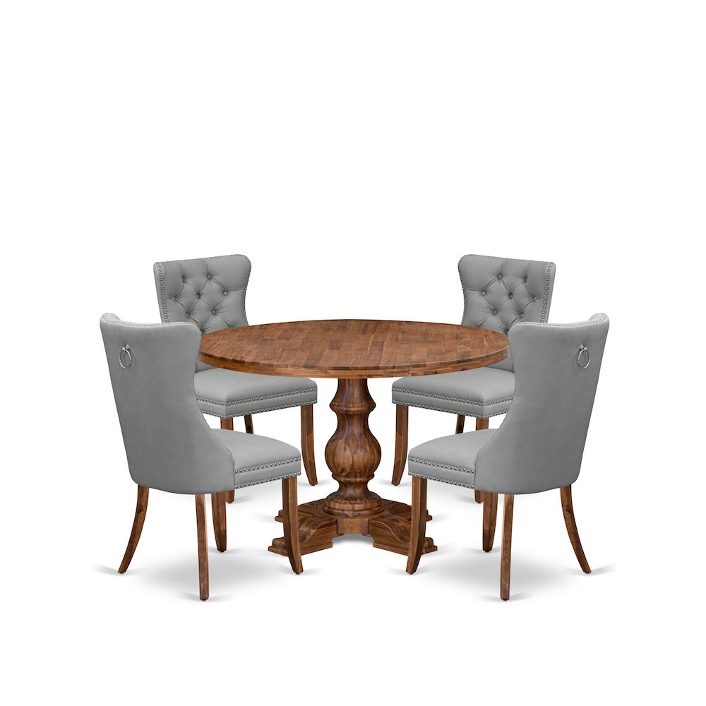 5-Pc Dinner Table Set Contain A Wood Table And 4 Light Gray Upholstered Chairs. Picture 1