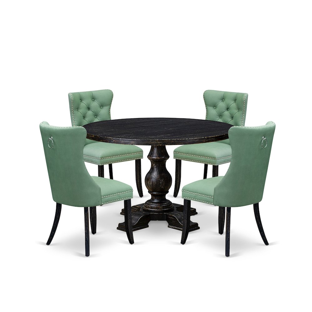 5 Piece Dining Set Consists Of 48" Round Table In Willow Green Color. Picture 1