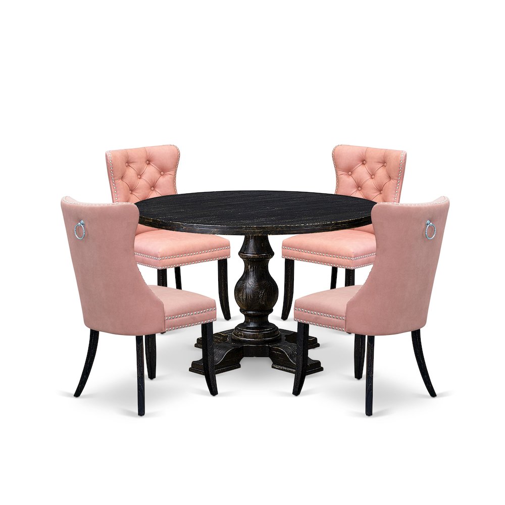 5 Piece Dining Set For 4 Consists Of 48" Round Table In Beige Red Color. Picture 1