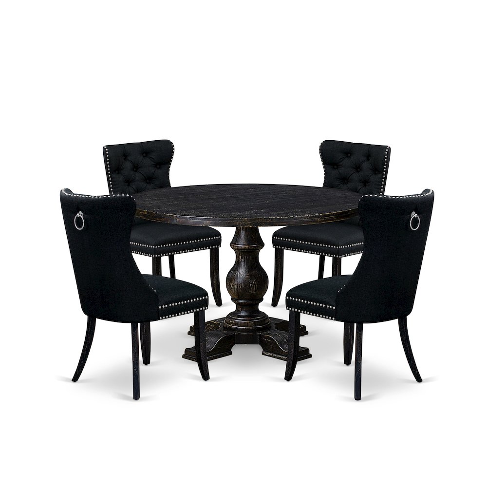 5-Piece Dining Room A Dining Table And 4 Black Linen Fabric Dining Chairs. Picture 1