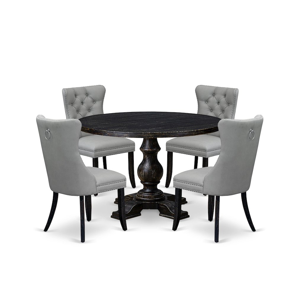 5 Piece Dining Table Set Consists Of 48" Round Table In Light Gray Color. Picture 1