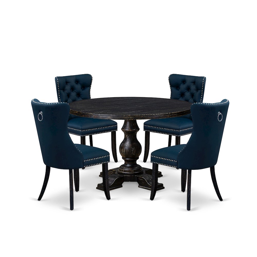5 Piece Dining Table Set Consists Of 48" Round Table In Navy Blue Color. Picture 1